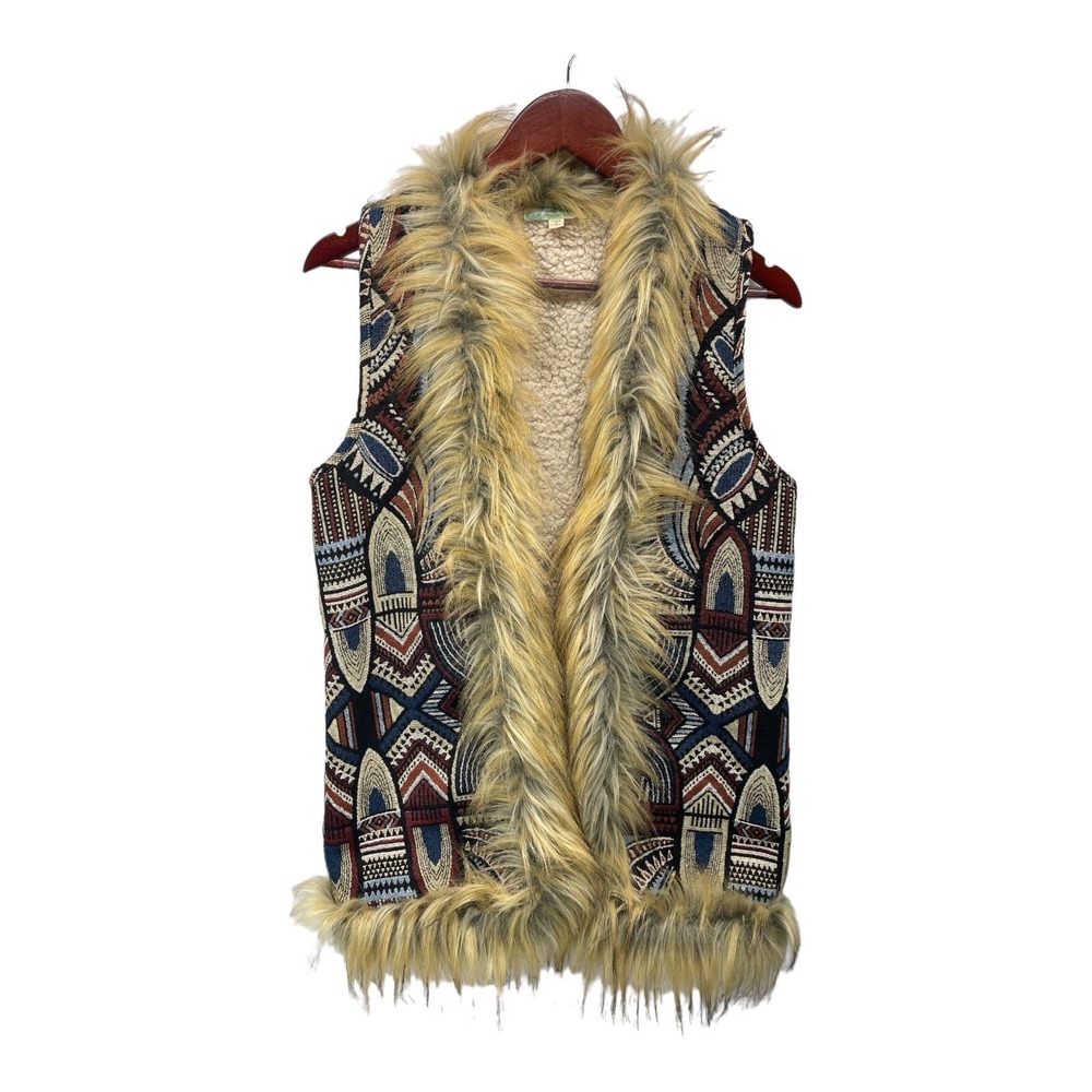 Women's Altard State Tapestry Vest Urban Outfitters Tribal Faux Sherpa Lined S - Picture 1 of 5